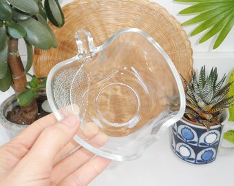 Vintage KIG Indonesia Small Clear Glass APPLE Offering Bowl Cottagecore Farmhouse Kitchen Altar Wicca Witchcraft Decor Autumn Harvest 80's