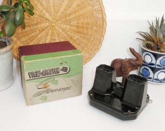 Vintage 1940s Original Slide Sawyer's Black Bakelite View-Master Stereoscope in Original Box Midcentury Toy Stereoscopic Picture Reels 1946
