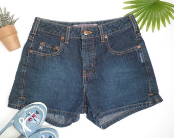 Vintage 1990s High Rise SILVER JEANS Dark Denim Shorts 27 With Side Vents 90's Jean Shorts