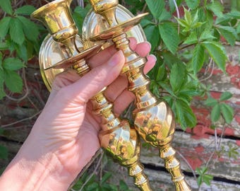 Vintage 1980s Whimsical Turned Solid Brass Candle Wall Sconses Academia Farmhouse Cottage 80’s Nostalgia Library Set of 2 Pair