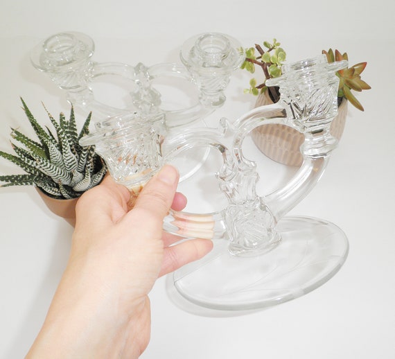 Glass etched Candle Holders pair Glass etched Candle Holders pair