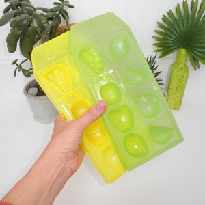 Vintage 70's Kool-Aid Ice Cube Trays 1970s Kool Aid Man Nostalgia Set of Two Green Yellow Summertime Drink Ice Maker Kraft Foods GWP Fruit