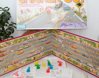 Vintage 1988 CHICKEN OUT Parker Brothers Board Game 1980's Nostalgia "Why Did the Chicken Cross the Road?" Family Fun Tested Complete