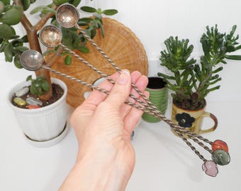 Vintage Trio of Twisted Sterling Silver Bar Spoons with Gem Stones and Antique 1929 Brasil Silver Coins 400 Reis Serving Kitchen Barware 3