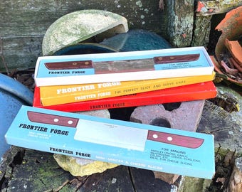 Vintage 1970s Frontier Forge Japan Knife Set of 3 in Boxes Mini Mincer Cheese Knife Multi-Purpose Slice & Serve New in Box Nostalgic Gift