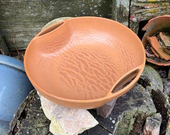 Vintage 1960s Midcentury Modern Ellingers Agatized Wood Serving Bowl w/ Handles MCM Sheboygan MOD Cottage Farmhouse