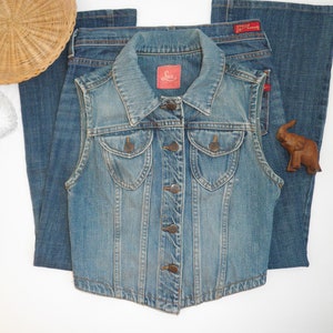 Vintage 1990s LUX 100% Rigid Cotton Vest Urban Outfitters 90's Button Front Jean Whimsigoth Cottagecore Size Small Alexa Sunshine Nostalgia imagem 3