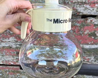 Vintage 1970s Gemco "The Micro-Kettle" Glass Coffee 4 Cup Carafe Coffee Tea Modern Nostalgia Farmhouse Cottage Beige Lid