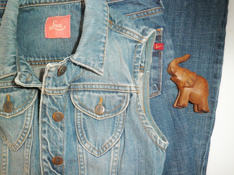 Vintage 1990s LUX 100% Rigid Cotton Vest Urban Outfitters 90's Button Front Jean Whimsigoth Cottagecore Size Small Alexa Sunshine Nostalgia imagem 4