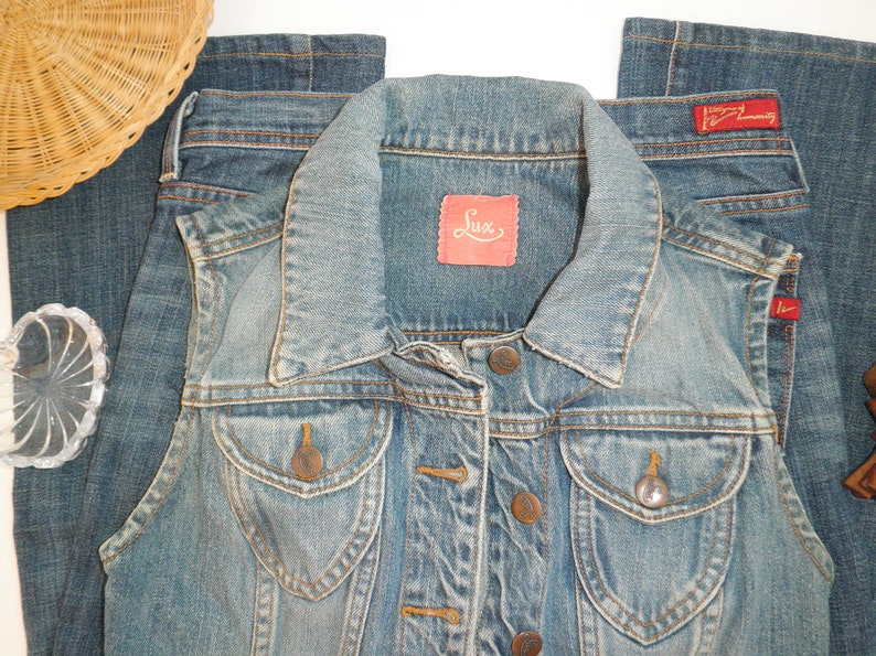 Vintage 1990s LUX 100% Rigid Cotton Vest Urban Outfitters 90's Button Front Jean Whimsigoth Cottagecore Size Small Alexa Sunshine Nostalgia imagem 7