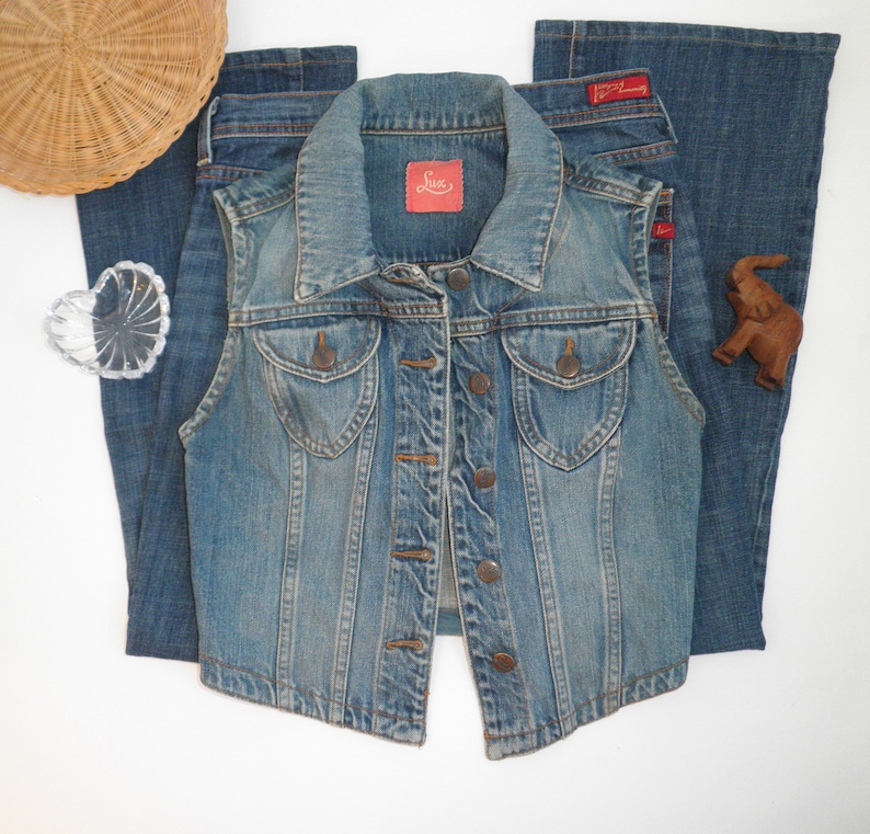 Vintage 1990s LUX 100% Rigid Cotton Vest Urban Outfitters 90's Button Front Jean Whimsigoth Cottagecore Size Small Alexa Sunshine Nostalgia imagem 1