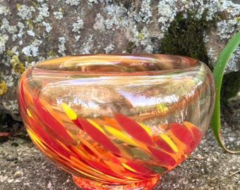Vintage 1980s Murano Double Walled Handblown Art Glass Bowl in Red and Yellow 80's Farmhouse Cottage Decor Gift