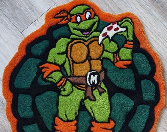 Special Michelangelo turtle ninja tufted rug; handmade small carpet; wall decor; gift for him,