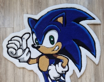 Unique Sonic the hedgehog tufted handmade rug; Gift for gamer; Small carpet; Sonic Boom rug