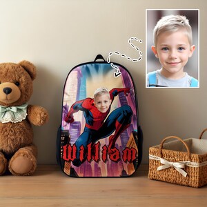 Sac à dos photo de super-héros personnalisé, sac à dos personnalisé avec prénom pour tout-petit, sac à dos de voyage, cadeaux de rentrée, cadeau de rentrée pour fils