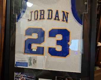 Michael Jordan #23 Chicago Bulls Framed Signed LANEY HIGH SCHOOL Jersey Hologram with On-Line Authentication