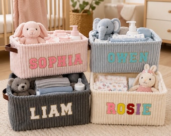 Custom Baby Storage Basket, Personalized Chenille Patch Name Basket, Newborn Toy Storage Box With Name, Moms To Be Gifts, Baby Shower Gift