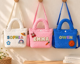 Personalized Girls Purse with Chenille Name Patches, Kids Crossbody Bag, Custom Toddler Handbag, Birthday Gift for Girls
