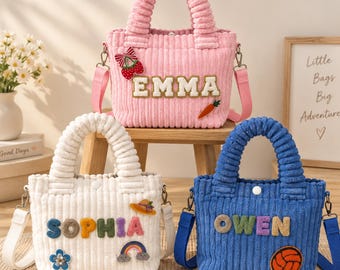 Personalized Kids Purse with Chenille Name Patches, Custom Girls Shoulder Bag, Cute Crossbody Handbag