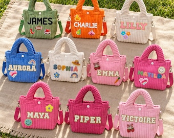 Personalized Kids Purse with Chenille Name Patches, Custom Girls Shoulder Bag, Cute Crossbody Handbag