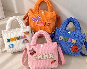 Custom Name Purse for Girls, Personalized Kids Crossbody Bag with Chenille Patches, Birthday Gift for Girl