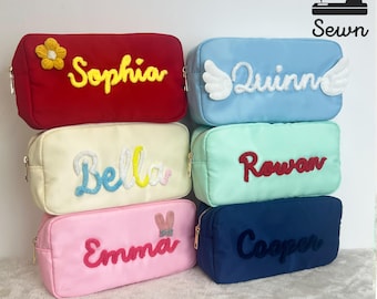 Personalized Nylon Makeup Bag: Custom Chenille Yarn Name Pouch X-Large