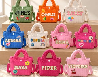 Personalized Kids Purse with Chenille Name Patches, Custom Girls Shoulder Bag, Cute Crossbody Handbag