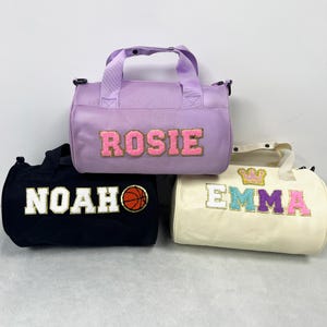 Name Sport Sporttasche mit Chenille Buchstaben und Patch, Personalisierung Tanztasche für Mädchen, Reisetasche Weekender Tasche Reisetasche, Geschenk