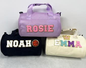 Custom Name Sport Gym Bag with Chenille Letters and Patch, Personalization Dance Bag For Girl, Travel Bag Weekender Bag Overnight Bag, Gift