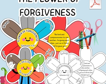 Printable Sunday School Coloring Activity with Forgiveness Flower, forgiveness for children, Bible activities with teaching
