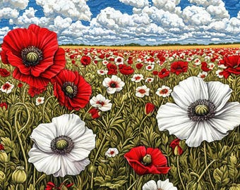 Patrón de punto de cruz de campo de amapolas: Paisaje floral (PDF)