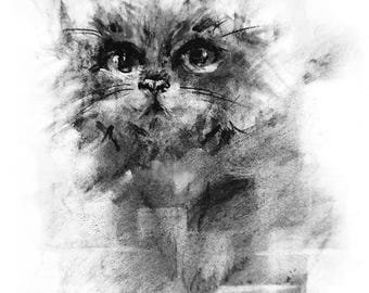 Patrón de punto de cruz de gato gris: Bordado felino monocromático (patrón PDF)