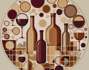 Patrón de punto de cruz de tienda de vinos: Botellas y copas (patrón PDF)