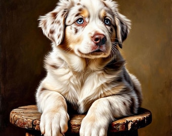 Patrón de punto de cruz de cachorro de pastor australiano: Retrato de perro merle (PDF)