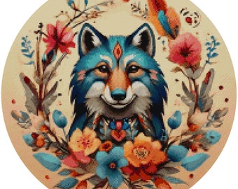 Patrón de punto de cruz de perro con flores de fantasía: Bordado caprichoso (PDF)