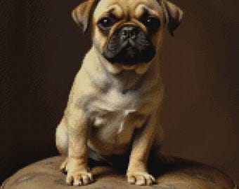 Patrón de punto de cruz de cachorro de Pug: Gráfico de bordado a mano (Patrón PDF)
