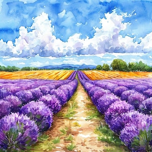 Lavender field Watercolor Cross stitch pattern Stitches: 200 x 200 Hand embroidery pattern PDF cross stitch chart DMC colors PDF pattern