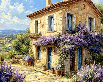 Patrón de punto de cruz "Cabaña Lavanda": Bordado de casa provenzal (PDF)