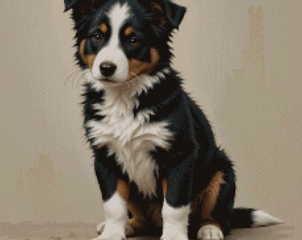English Shepherd Puppy Cross Stitch Pattern: Tricolor Dog Embroidery (PDF Pattern)