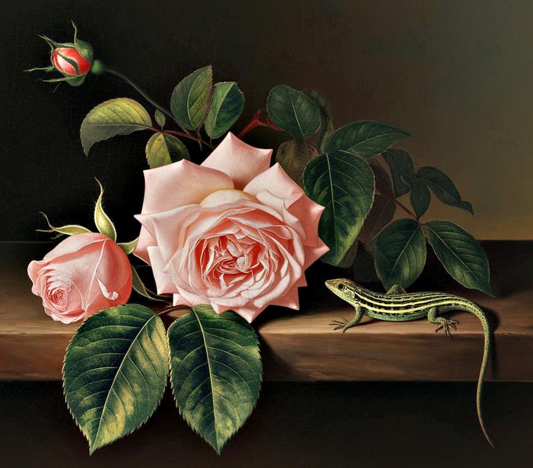 Roses and Lizard Cross Stitch Pattern: Still Life Embroidery (PDF ...