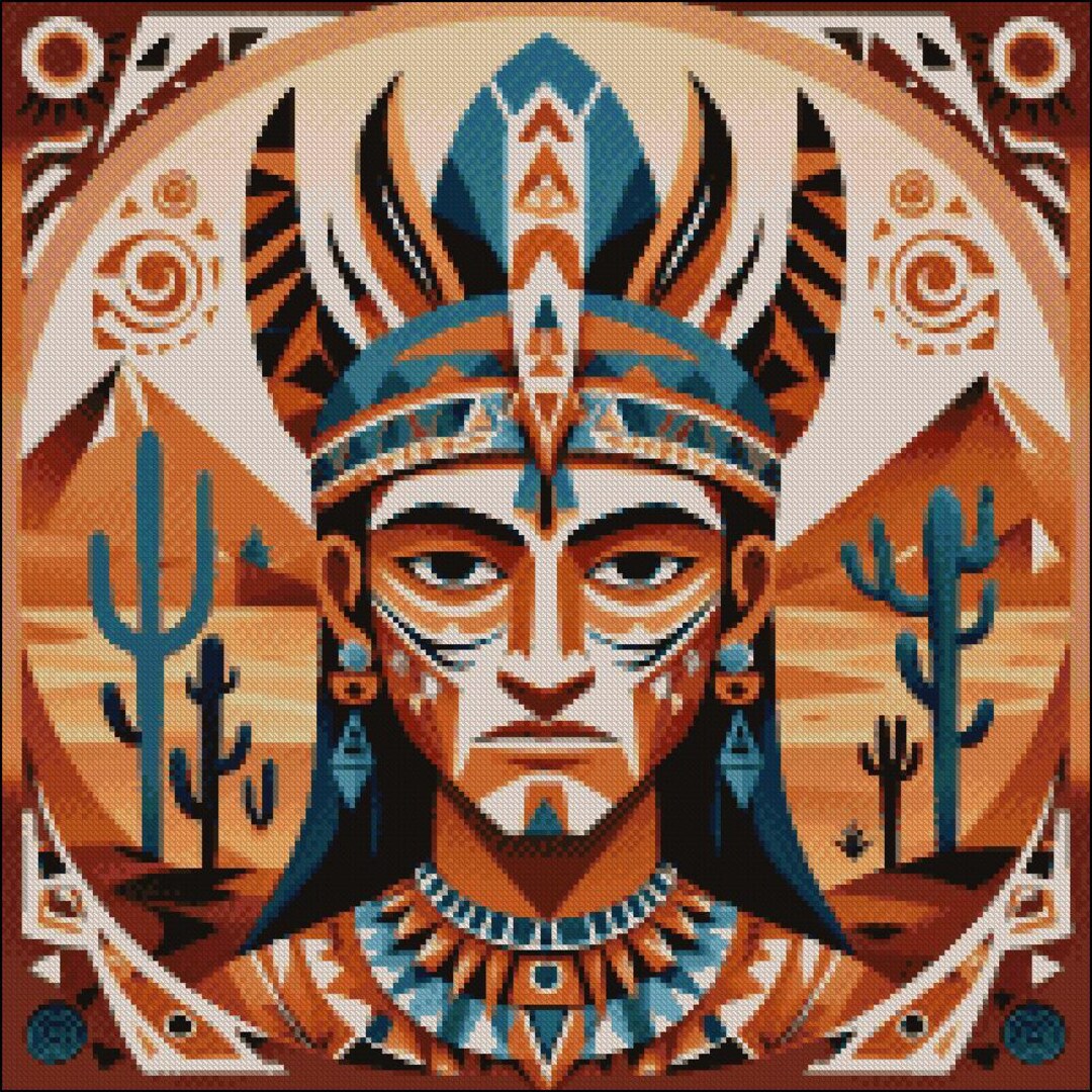 Shaman Pattern Native American Shaman Cross Stitch Pattern: Southwest Cactus Design ...