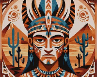 Patrón de punto de cruz de chamán nativo americano: Diseño de cactus del suroeste (patrón PDF)
