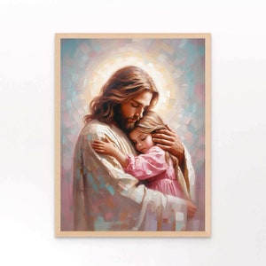 Veilige plek, christelijke kunst, Jezus knuffelt meisje kunst, afbeelding van Jezus, LDS-kunst, Bijbelprenten, Jezus download kunst, Jezus en meisje, kinderkunst