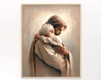 His Love, Christian Art, Jesus with Boy, Jesus Wall Art, LDS Art, Bible Prints, Christian Painting, Jesus Hugging Boy, Jesus with Children