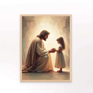 Seu Amor, Pintura Cristã, Jesus com Menina, Pintura de Jesus, Arte SUD, Impressões Bíblicas, Arte Católica, Jesus com Crianças, Jesus e Arte Infantil