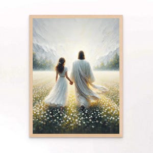 Follow Jesus Christ, Digital Christian Art, Jesus with Woman, Jesus Portrait, LDS Wall Art, Bible Prints, Jesus and Girl, Christian Painting