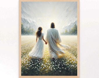 Follow Jesus Christ, Digital Christian Art, Jesus with Woman, Jesus Portrait, LDS Wall Art, Bible Prints, Jesus and Girl, Christian Painting