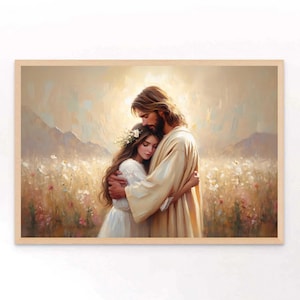 Flowers and Faith, Christian Art, Jesus with Girl Art, Jesus Art Prints, LDS Art, Bible Art, Jesus with Woman, Jesus Painting, Christ Prints