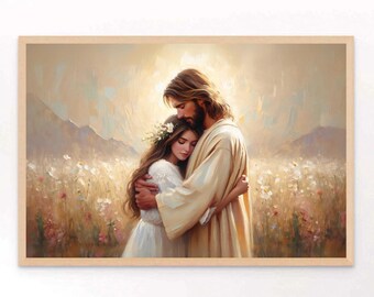 Flowers and Faith, Christian Art, Jesus with Girl Art, Jesus Art Prints, LDS Art, Bible Art, Jesus with Woman, Jesus Painting, Christ Prints