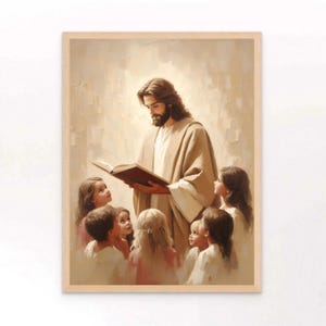 Jesus Reading to Children, Christian Painting, Jesus with Kids, Jesus Art Print, LDS Art, Bible Wall Art, Jesus with Children, Christian Art